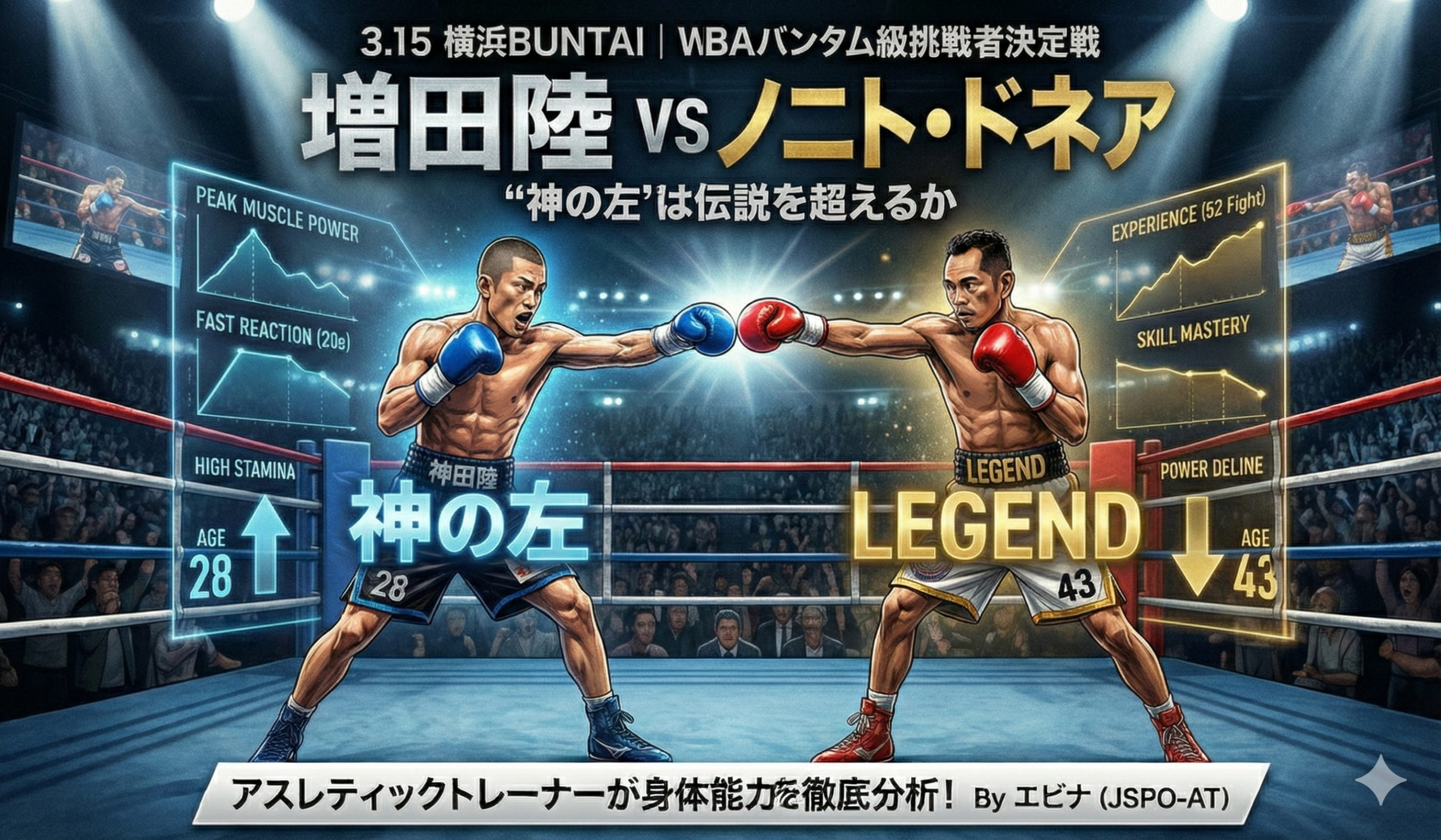 増田陸vsノニト・ドネア WBAバンタム級挑戦者決定戦 2026年3月15日横浜BUNTAI アスレティックトレーナーによる身体能力比較分析 28歳神の左vs43歳レジェンド
