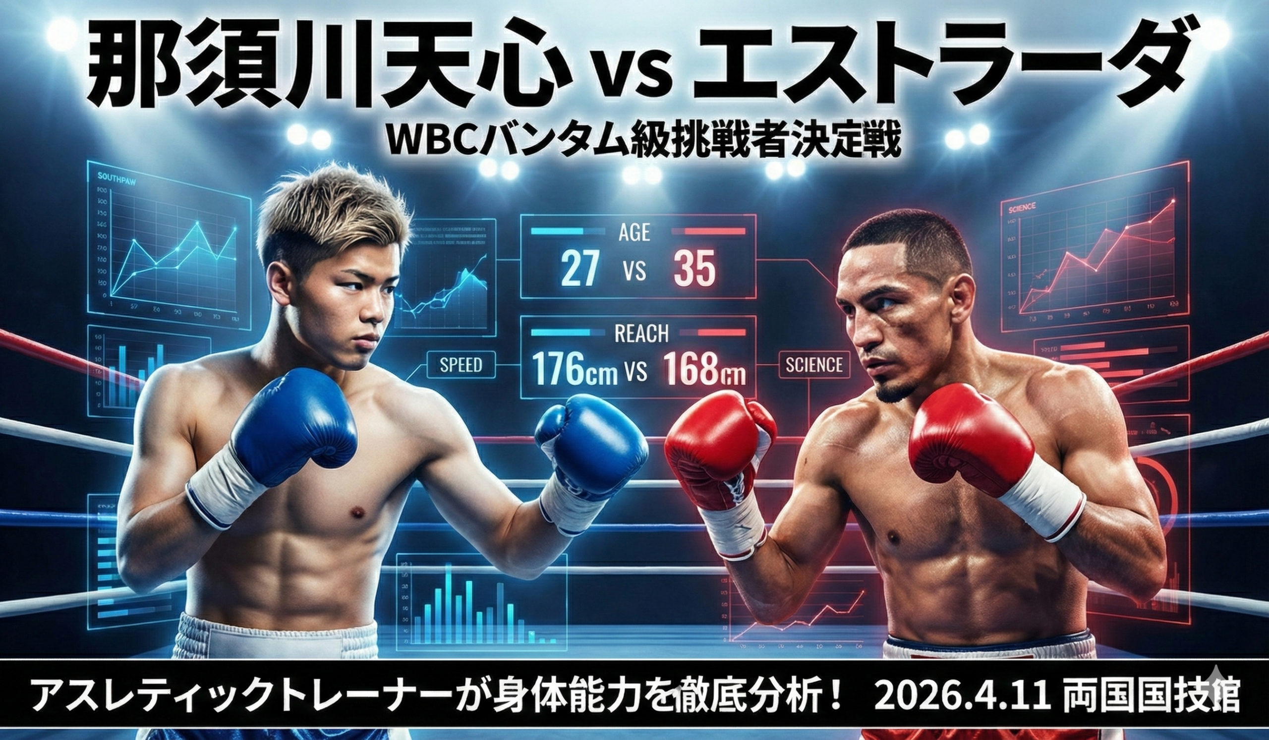 那須川天心vsエストラーダ WBCバンタム級挑戦者決定戦 年齢・リーチデータ比較のアスレティックトレーナー分析イメージ
