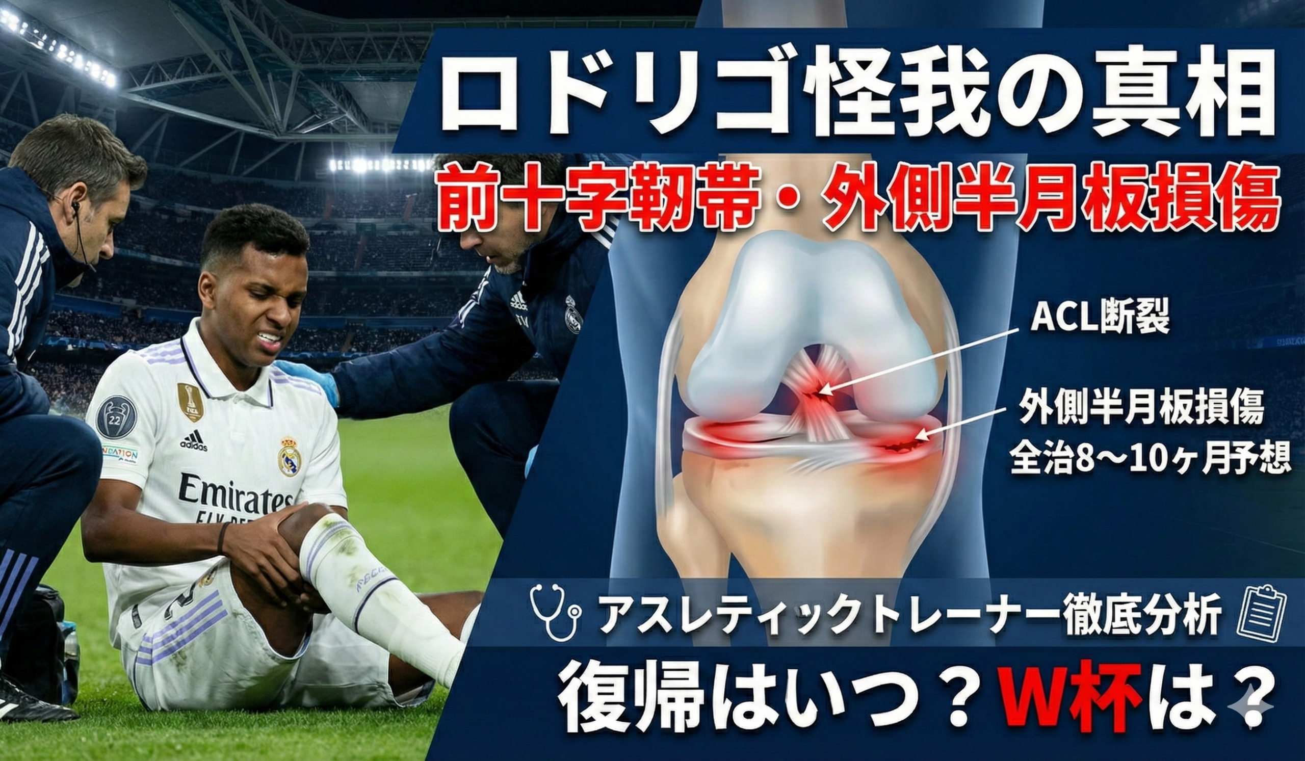 ロドリゴ選手の右膝前十字靭帯・外側半月板損傷をアスレティックトレーナーが徹底分析｜復帰時期とW杯出場の可能性を解説